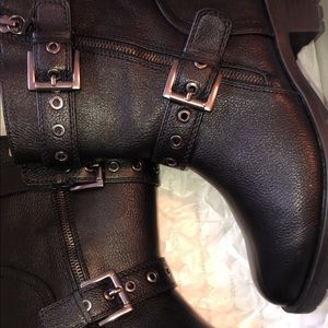 WOMEN LEATHER BIKER BOOTS